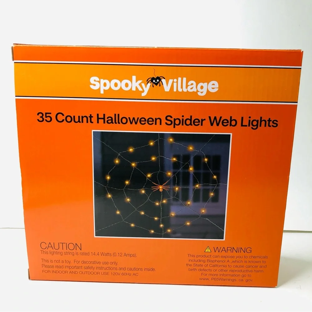 Spooky Village 5' Halloween Orange Spider Web Lights 35 Count Indoor & Outdoor